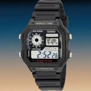 Casio AE-1200WH-1AV Youth Illuminator World Time Alarm Men's Watch Black
