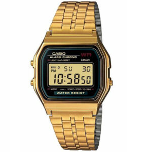Casio A159WGEA-1 Vintage Retro Alarm Digital Watch Black Gold